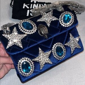 Kurt Geiger NWT! Blue Velvet Mini Jeweled Star Mini Kensington Convertible Bag